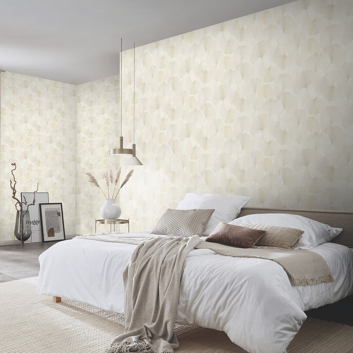 Tapetai su smulkiais ginkmedžio lapais, ERISMANN, kreminiai - 3774746