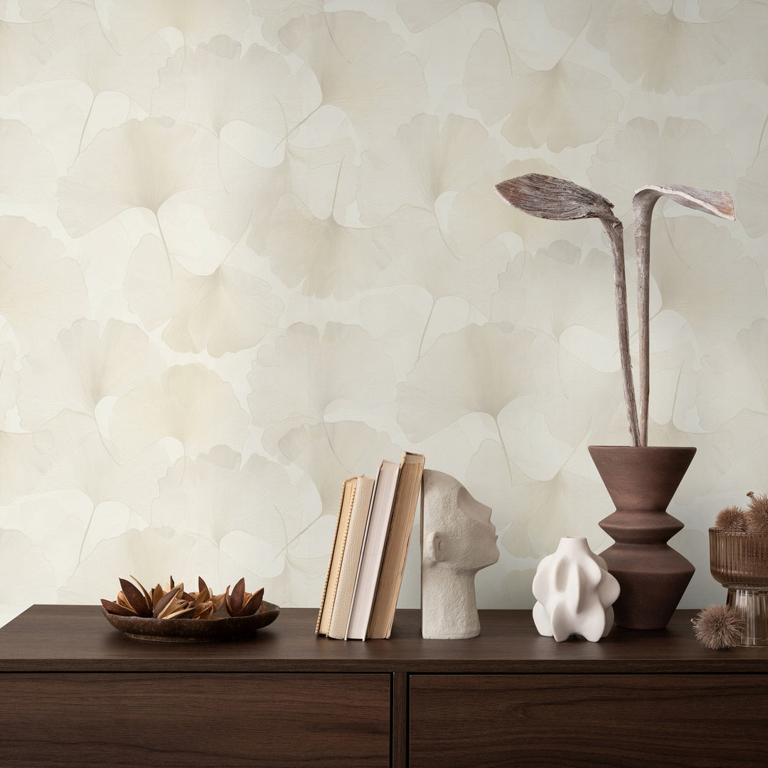 Tapetai su smulkiais ginkmedžio lapais, ERISMANN, kreminiai - 3774746