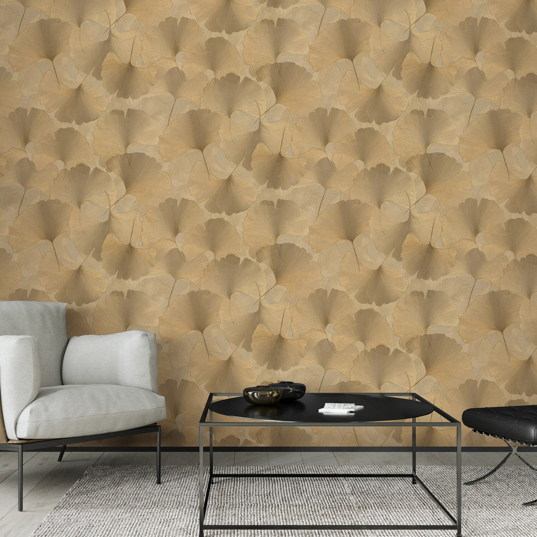 Tapetai su smulkiais ginkmedžio lapais, ERISMANN, aukso spalvos - 3774766