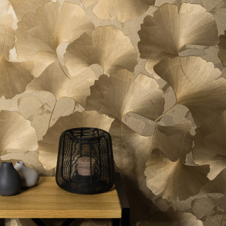 Tapetai su smulkiais ginkmedžio lapais, ERISMANN, aukso spalvos - 3774766