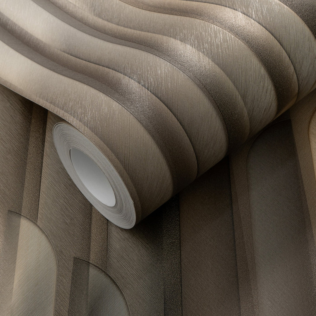 Tapetai su dryžuotu grafiniu piešiniu, ERISMANN, rudi/auksiniai/žalsvi - 3775113