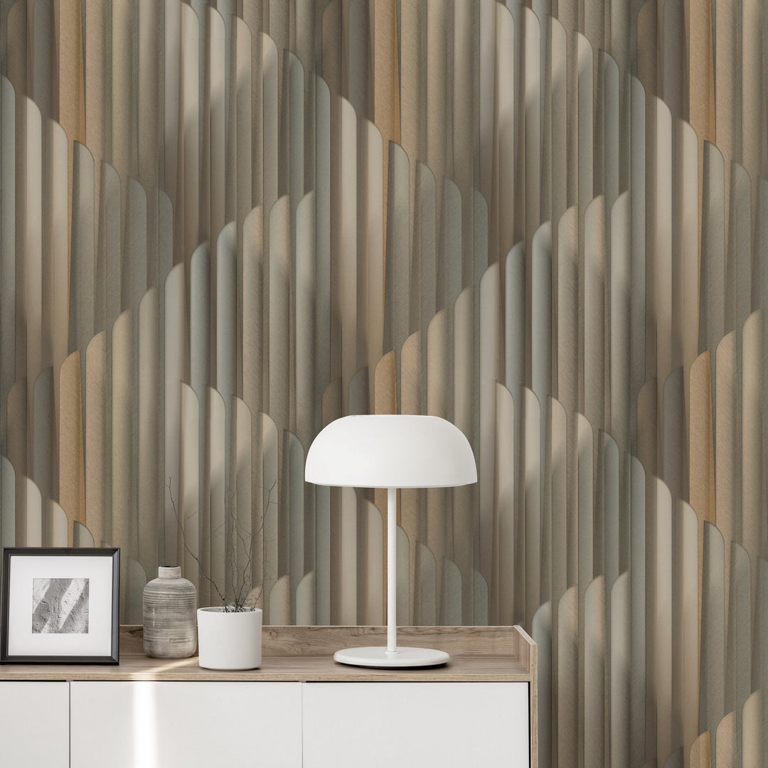 Tapetai su dryžuotu grafiniu piešiniu, ERISMANN, rudi/auksiniai/žalsvi - 3775113