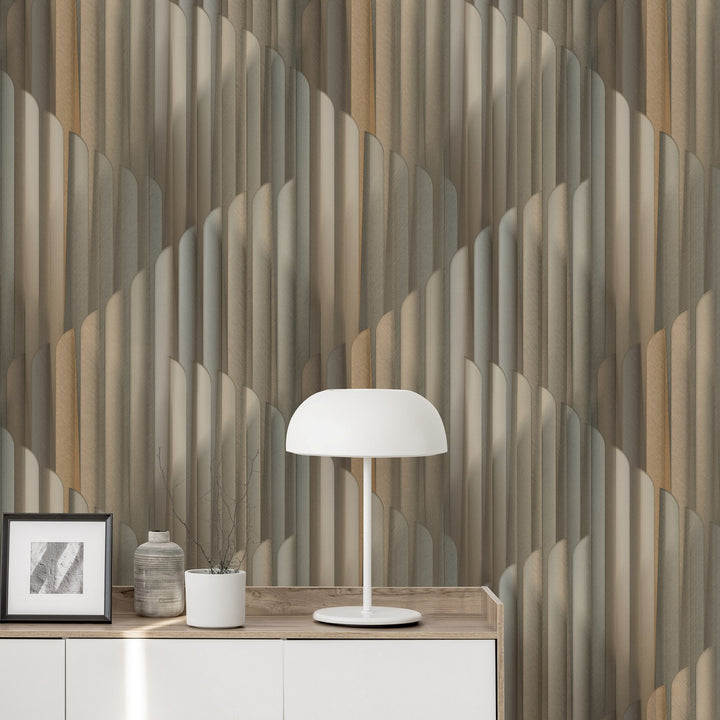 Tapetai su dryžuotu grafiniu piešiniu, ERISMANN, rudi/auksiniai/žalsvi - 3775113