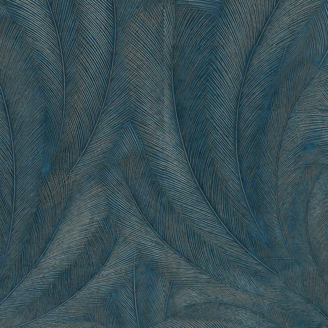 Tapetai su elegantiškais ir šiek tiek blizgančiais lapais, tamsiai mėlyni/turkio spalvos/aukso spalvos - 3776103