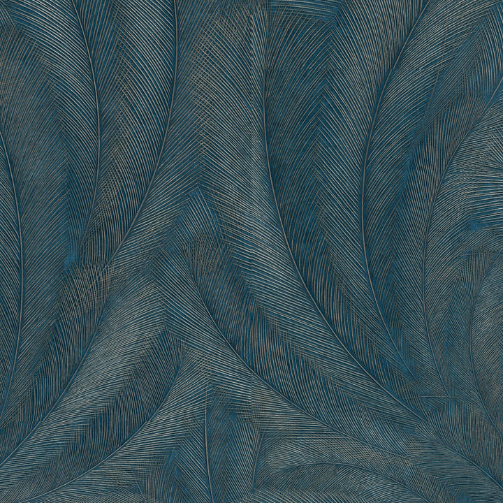 Tapetai su elegantiškais ir šiek tiek blizgančiais lapais, tamsiai mėlyni/turkio spalvos/aukso spalvos - 3776103