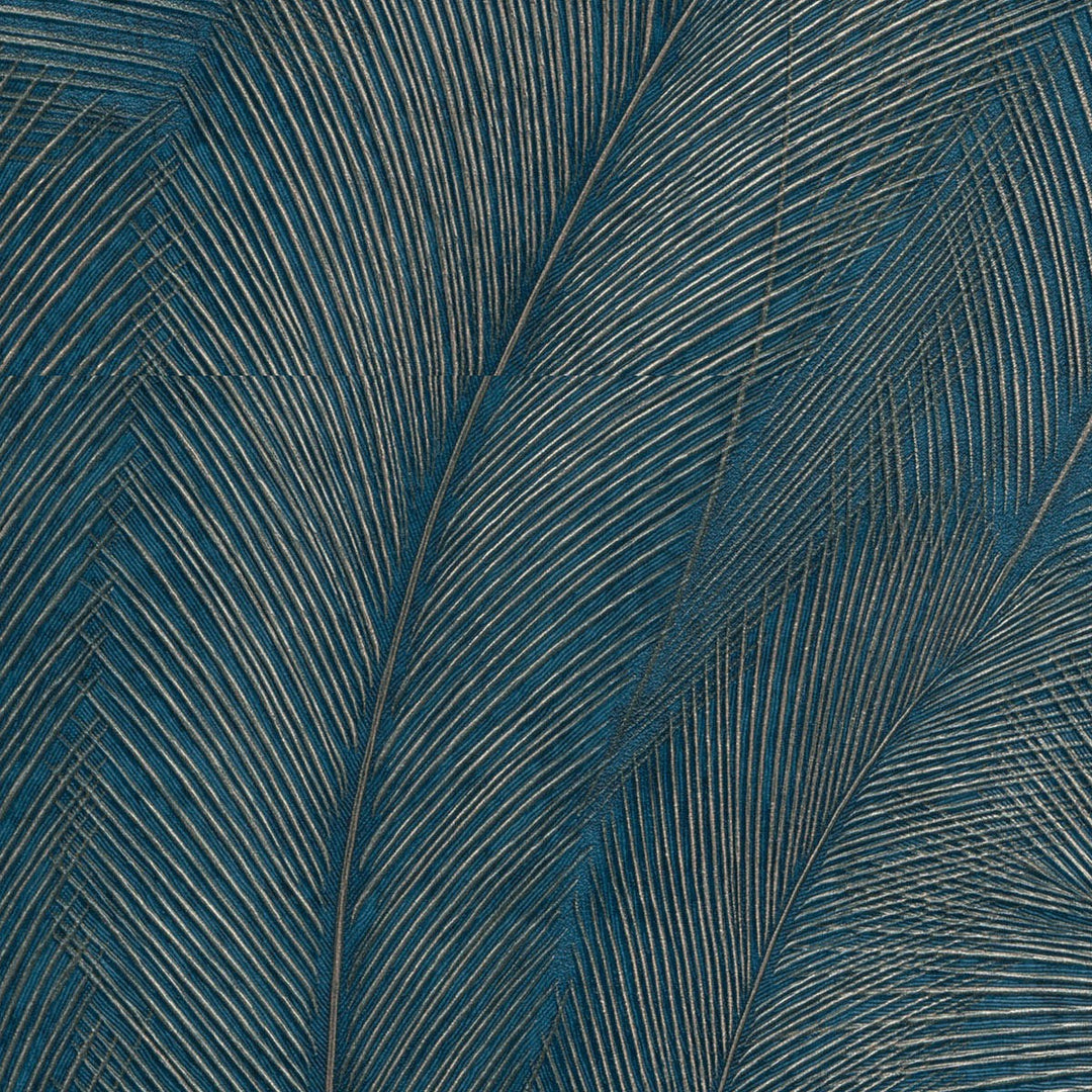 Tapetai su elegantiškais ir šiek tiek blizgančiais lapais, tamsiai mėlyni/turkio spalvos/aukso spalvos - 3776103
