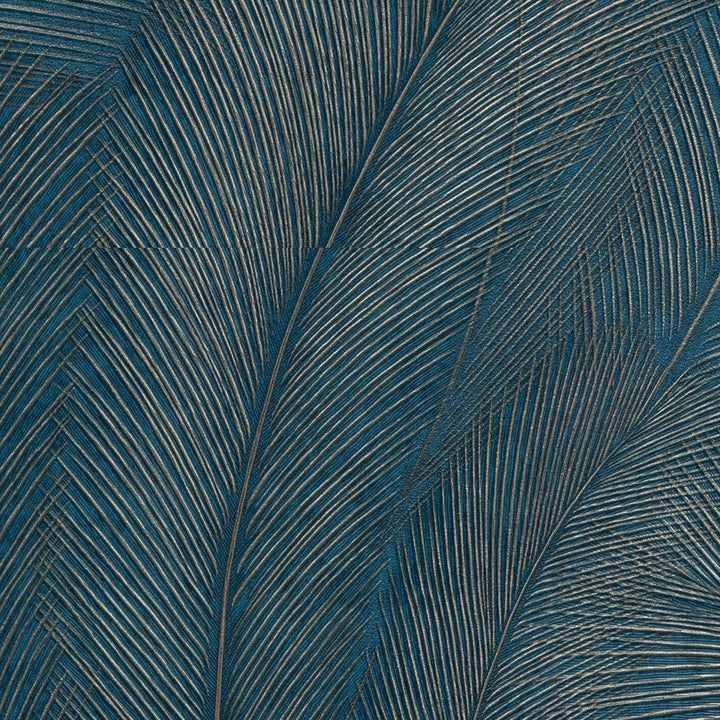 Tapetai su elegantiškais ir šiek tiek blizgančiais lapais, tamsiai mėlyni/turkio spalvos/aukso spalvos - 3776103