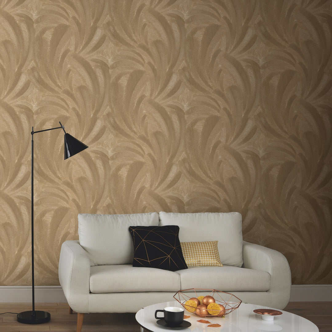 Tapetai su elegantiškais ir šiek tiek blizgiais lapais, aukso spalvos - 3776116