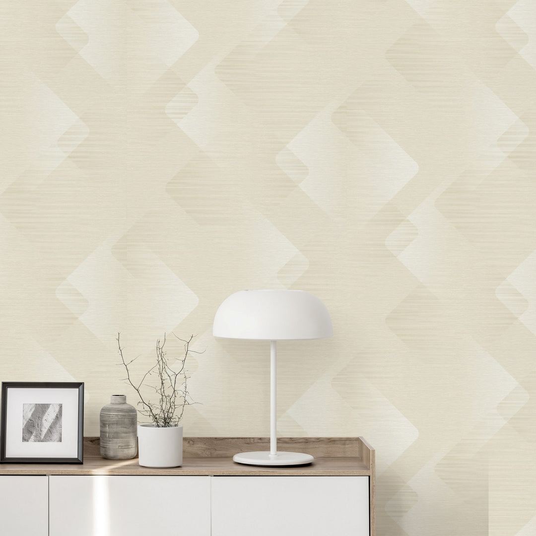 Tapetai su blizgučiais ir smulkiomis linijomis, kreminiai - 3776536