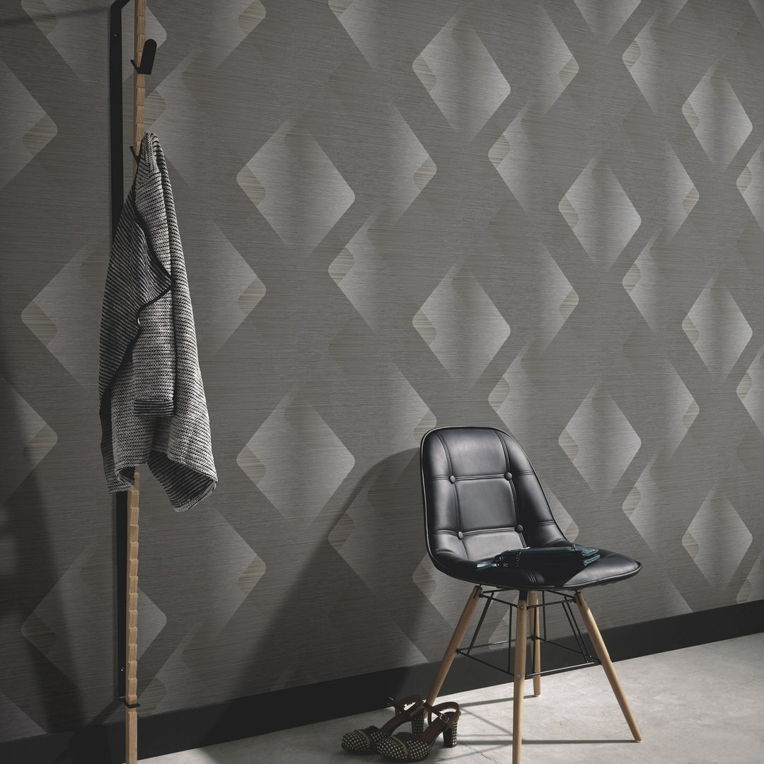 Tapetes ar mirdzošiem efektiem un smalkām līnijām, tumši pelēkā - 3776613