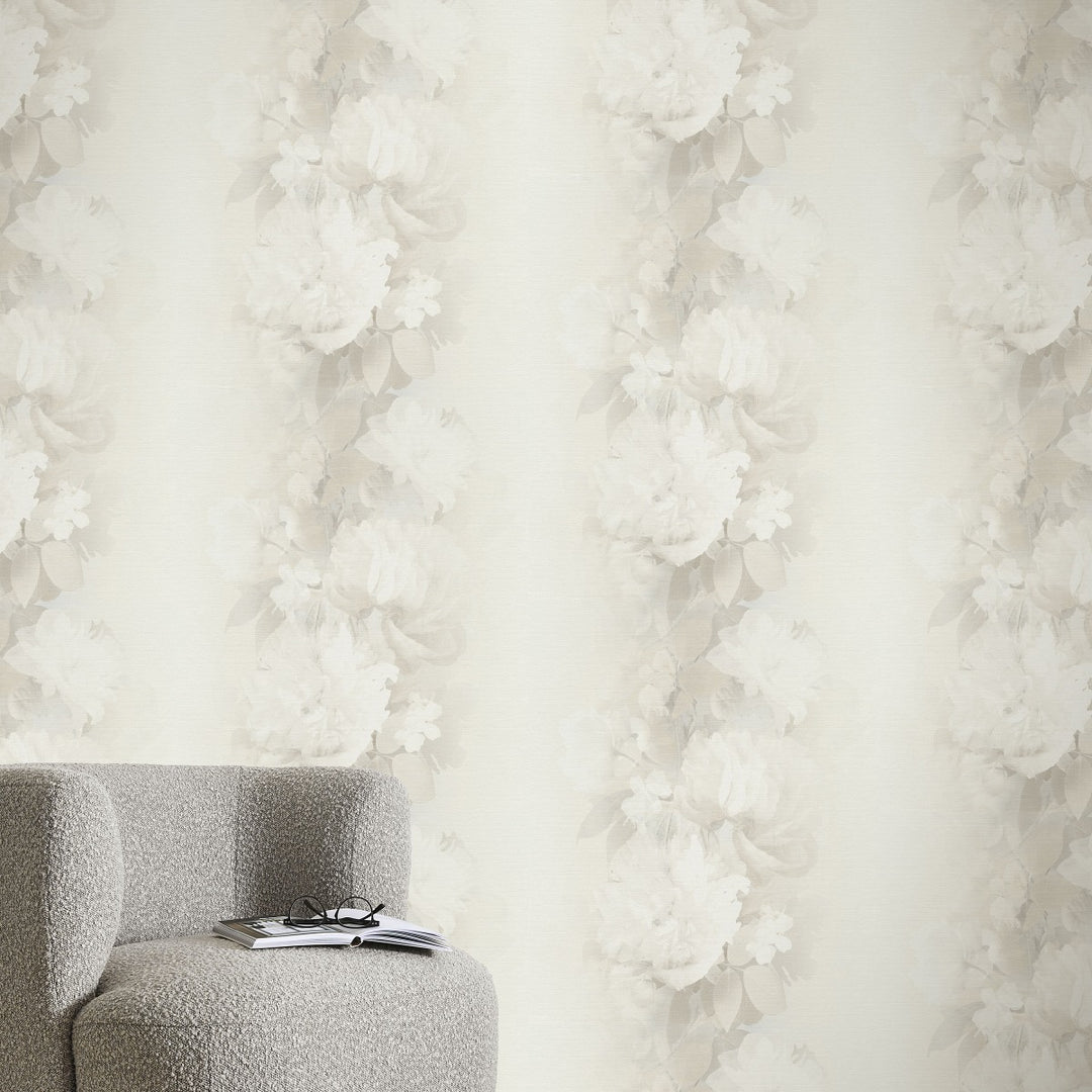 Romantiški tapetai su subtiliomis gėlių formomis, kreminės spalvos - 4005246