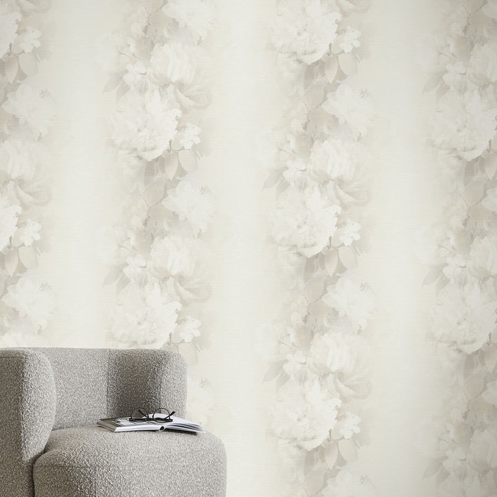 Romantiški tapetai su subtiliomis gėlių formomis, kreminės spalvos - 4005246