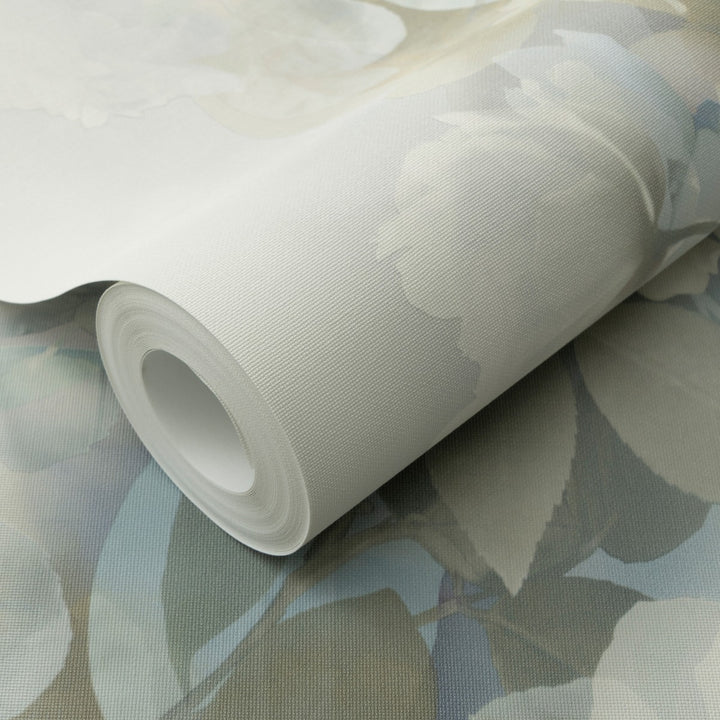 Romantiški tapetai su subtiliomis gėlių formomis, žalia/mėlyna/balta - 4005254