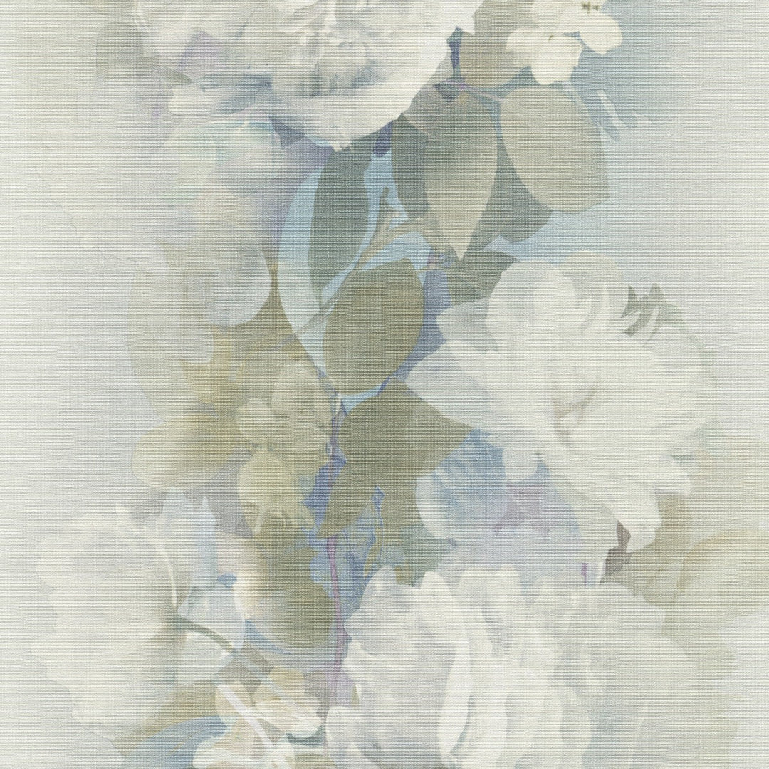 Romantiški tapetai su subtiliomis gėlių formomis, žalia/mėlyna/balta - 4005254