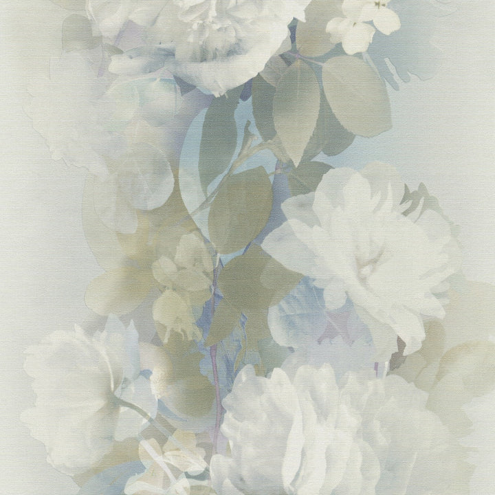 Romantiški tapetai su subtiliomis gėlių formomis, žalia/mėlyna/balta - 4005254
