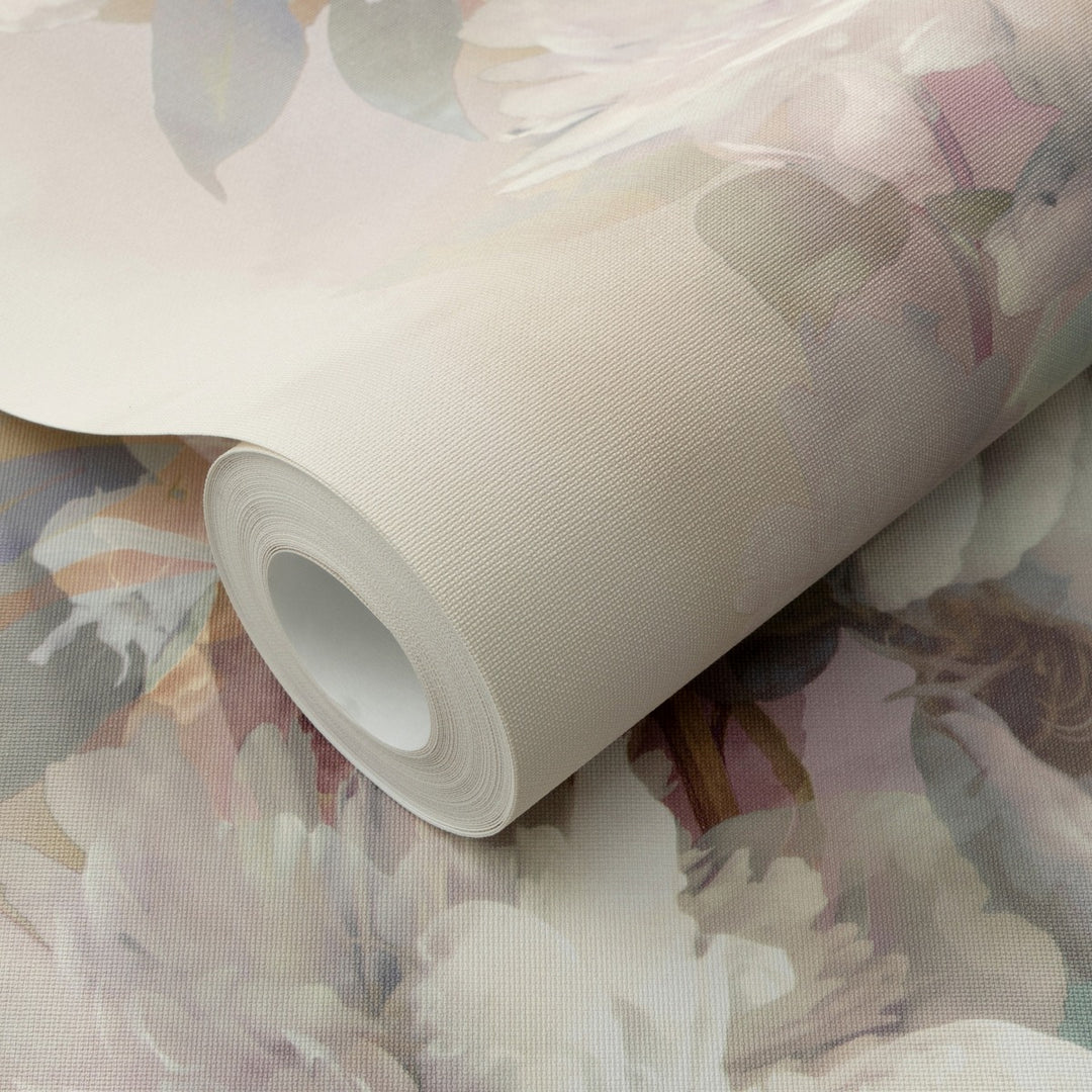 Romantiški tapetai su subtiliomis gėlių formomis, rožinės/žalios/violetinės spalvos - 4005255