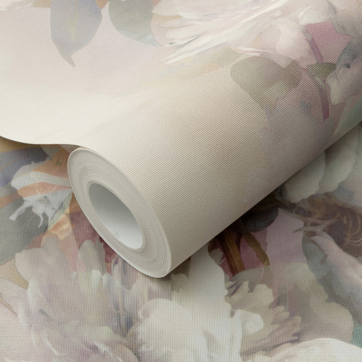 Romantiški tapetai su subtiliomis gėlių formomis, rožinės/žalios/violetinės spalvos - 4005255