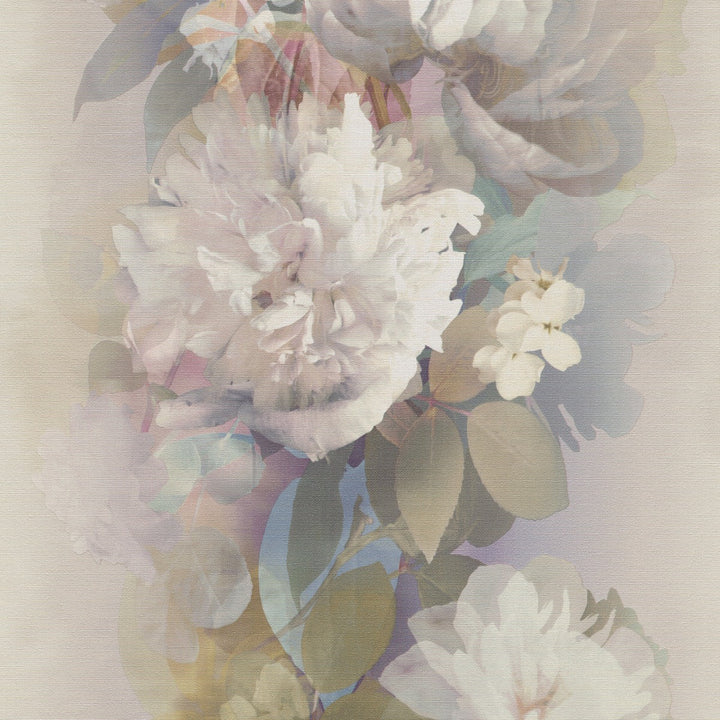 Romantiški tapetai su subtiliomis gėlių formomis, rožinės/žalios/violetinės spalvos - 4005255