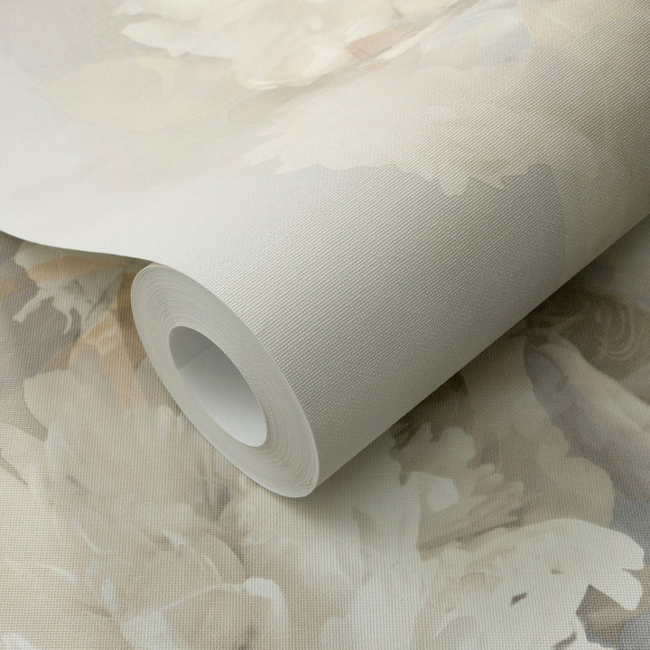 Romantiški tapetai su subtiliomis gėlių formomis, rudos/smėlio/žydros spalvos - 4005311