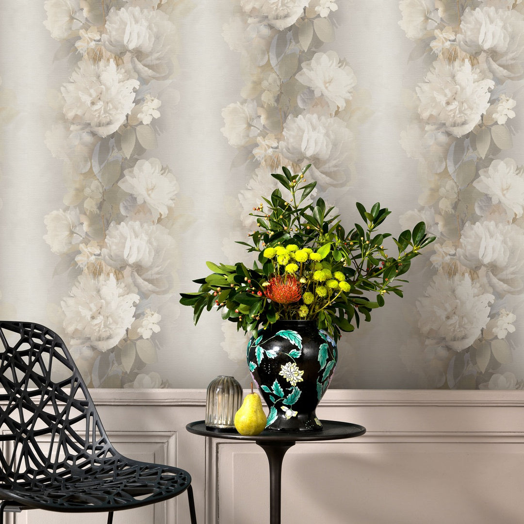 Romantiški tapetai su subtiliomis gėlių formomis, rudos/smėlio/žydros spalvos - 4005311