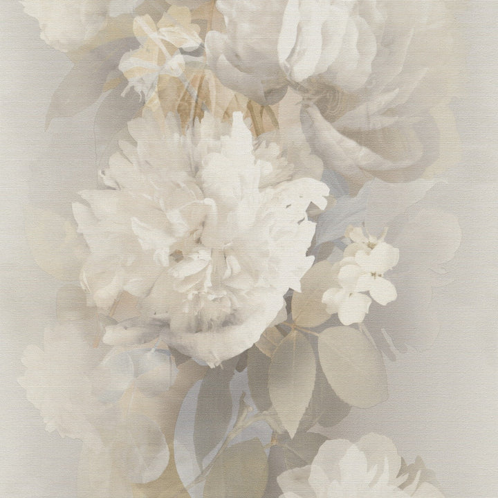 Romantiški tapetai su subtiliomis gėlių formomis, rudos/smėlio/žydros spalvos - 4005311