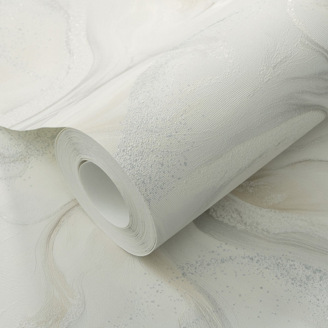 Tapetai su organiniais marmuro sūkuriais ir blizgiu efektu, šviesiai pilki/balti - 4005412