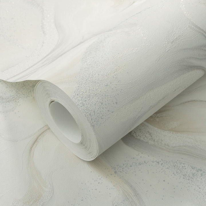 Tapetai su organiniais marmuro sūkuriais ir blizgiu efektu, šviesiai pilki/balti - 4005412