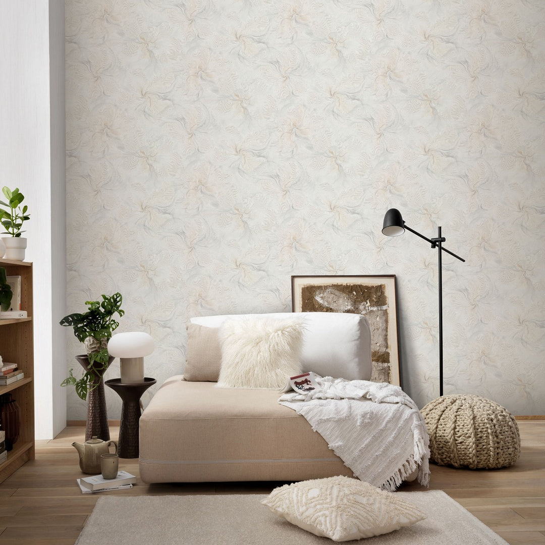 Tapetai su organiniais marmuro sūkuriais ir blizgiu efektu, šviesiai pilki/balti - 4005412