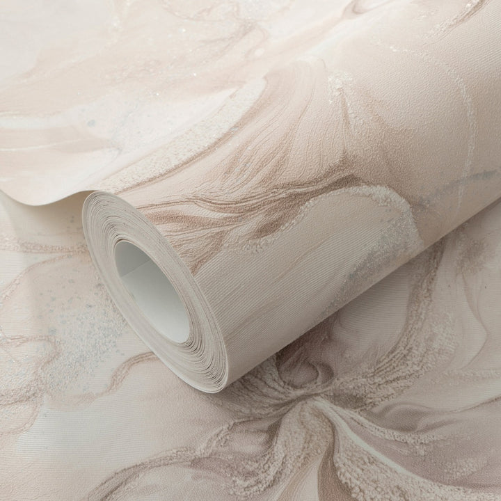 Tapetai su organiniais marmuro sūkuriais ir blizgesio efektu, rožiniai - 4005415