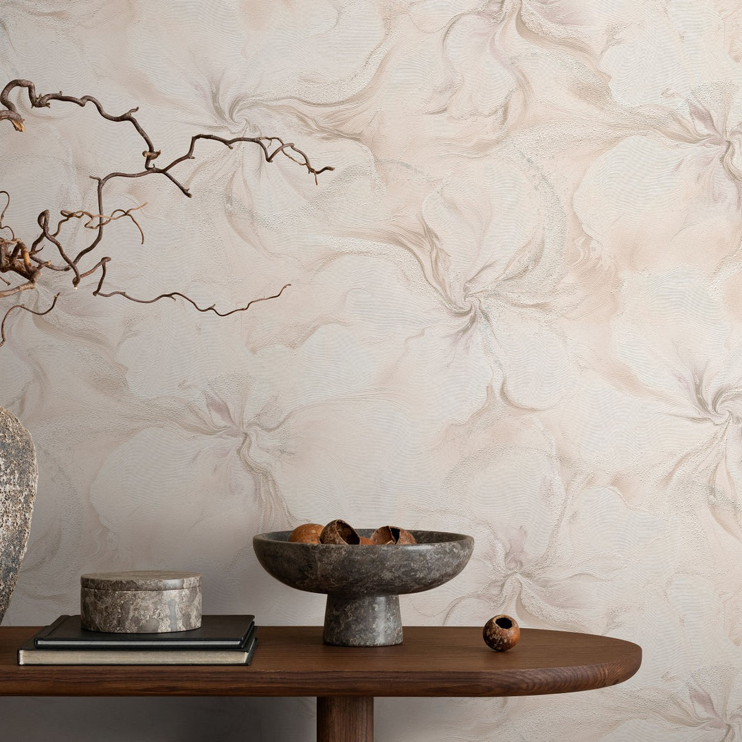 Tapetai su organiniais marmuro sūkuriais ir blizgesio efektu, rožiniai - 4005415