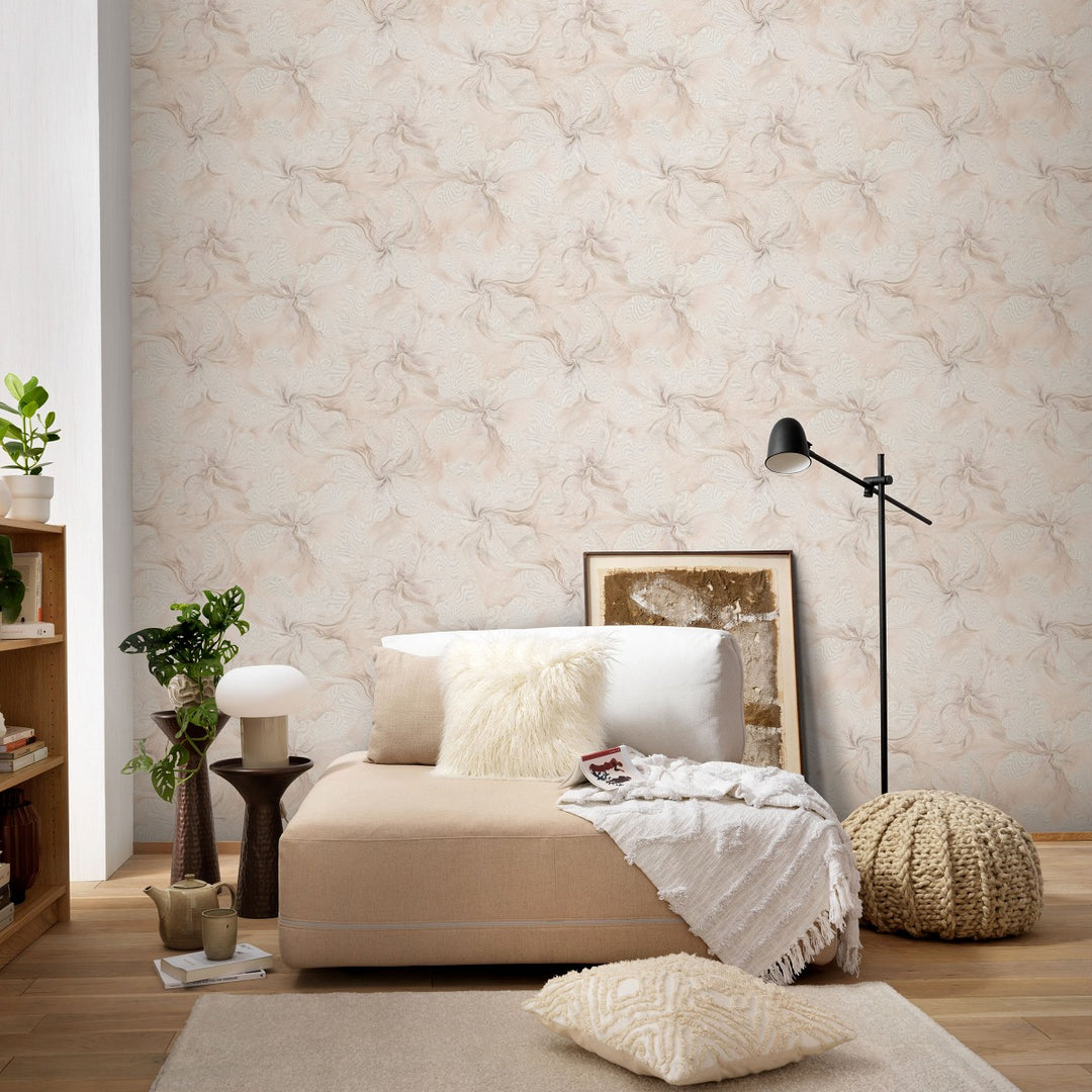 Tapetai su organiniais marmuro sūkuriais ir blizgesio efektu, rožiniai - 4005415