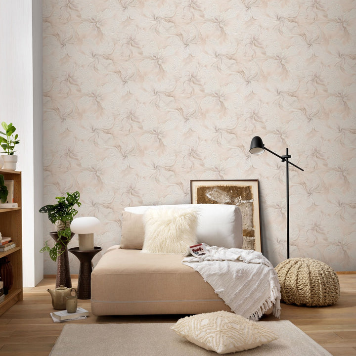 Tapetai su organiniais marmuro sūkuriais ir blizgesio efektu, rožiniai - 4005415