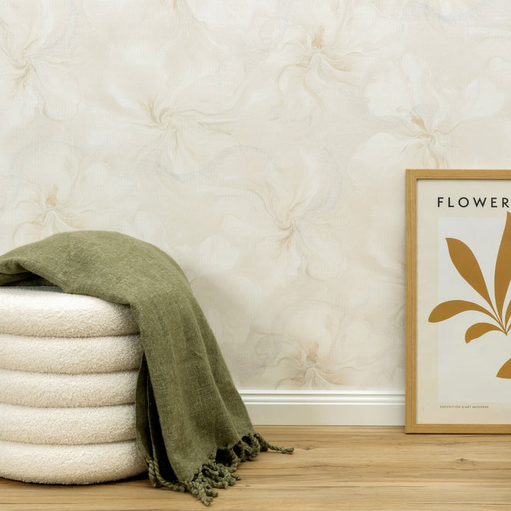 Tapetti orgaanisilla marmoripyörteillä ja kiiltävällä efektillä, kerma - 4005426