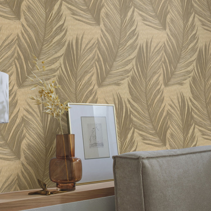 Tapetti suurilla lehdillä, ERISMANN, kultainen - 4005756