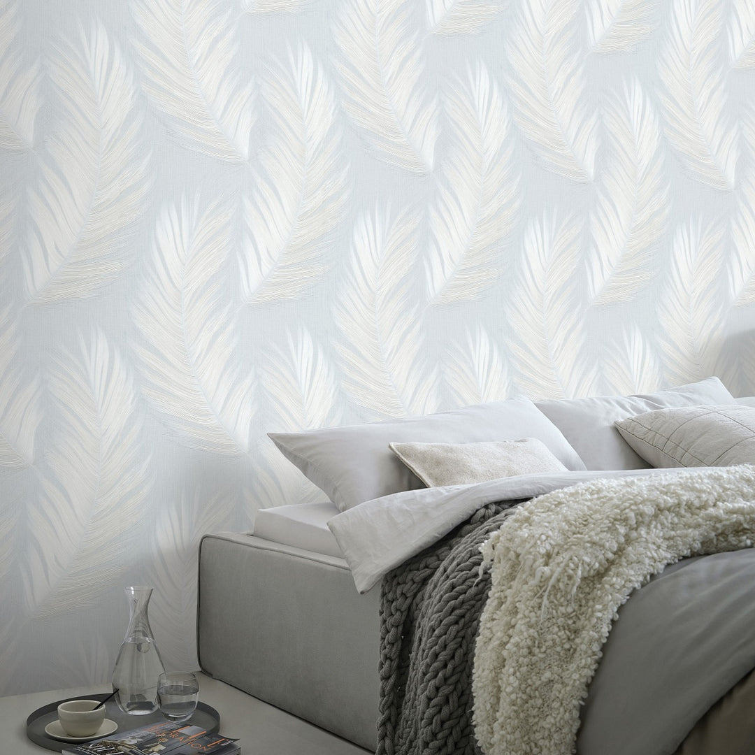 Tapetti suurilla lehdillä, ERISMANN, vaaleansininen ja valkoinen - 4005773