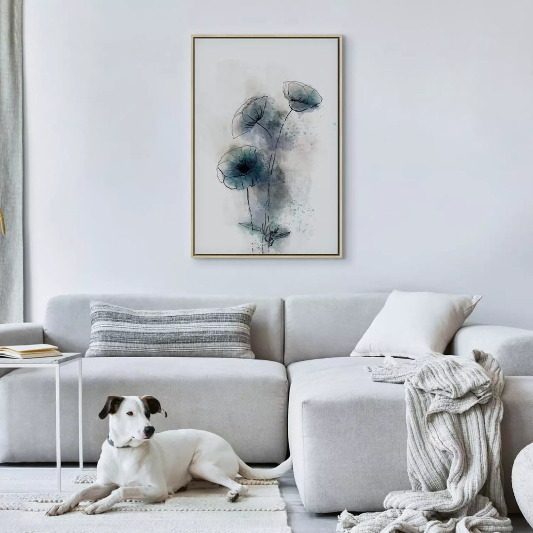 Maalaus puukehyksessä (luonnonväri) - abstrakti sininen unikko, 131974