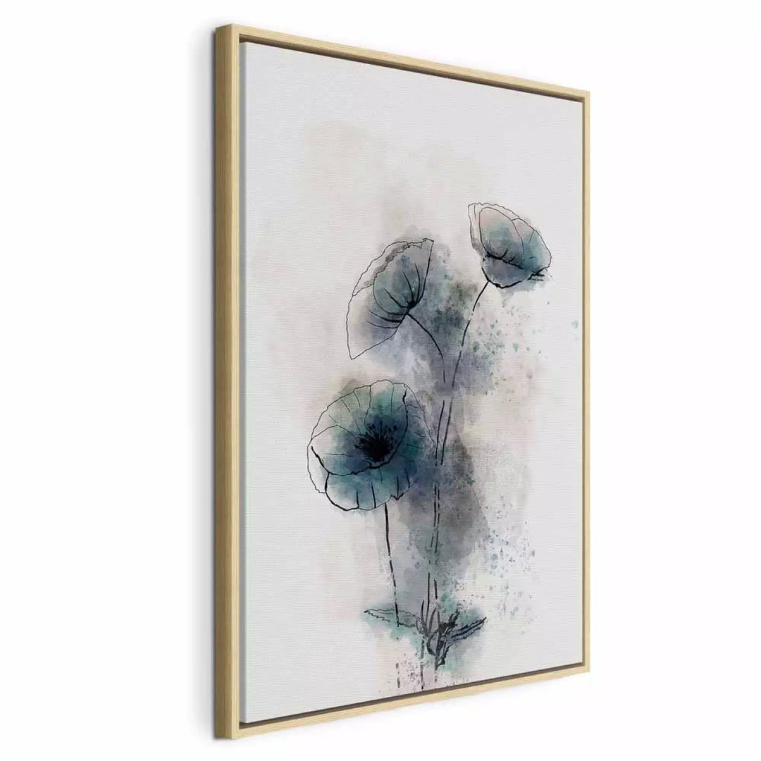 Maalaus puukehyksessä (luonnonväri) - abstrakti sininen unikko, 131974