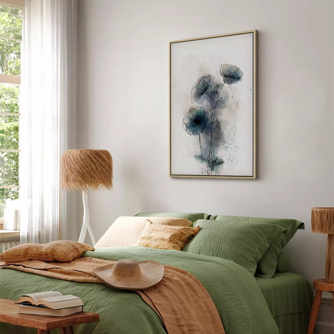 Maalaus puukehyksessä (luonnonväri) - abstrakti sininen unikko, 131974