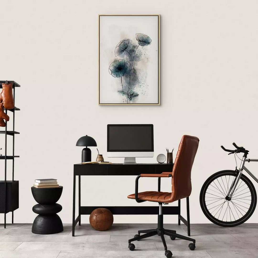 Maalaus puukehyksessä (luonnonväri) - abstrakti sininen unikko, 131974