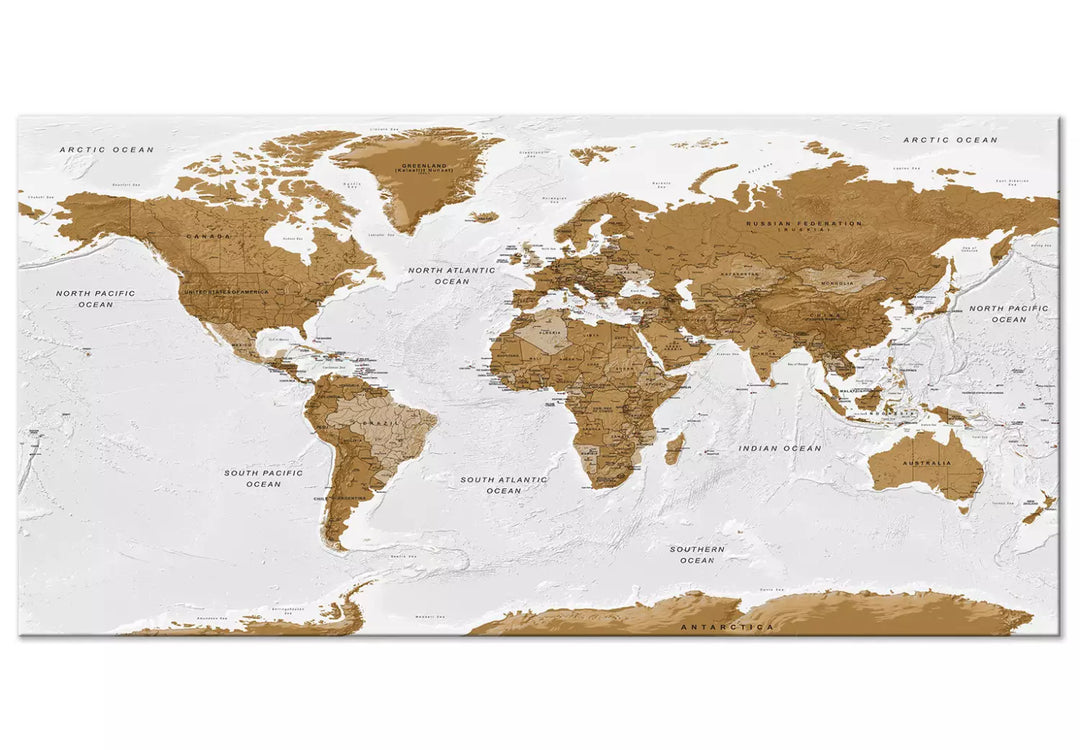 Картина большого формата - Политическая карта мира со странами на светлом фоне, 132356