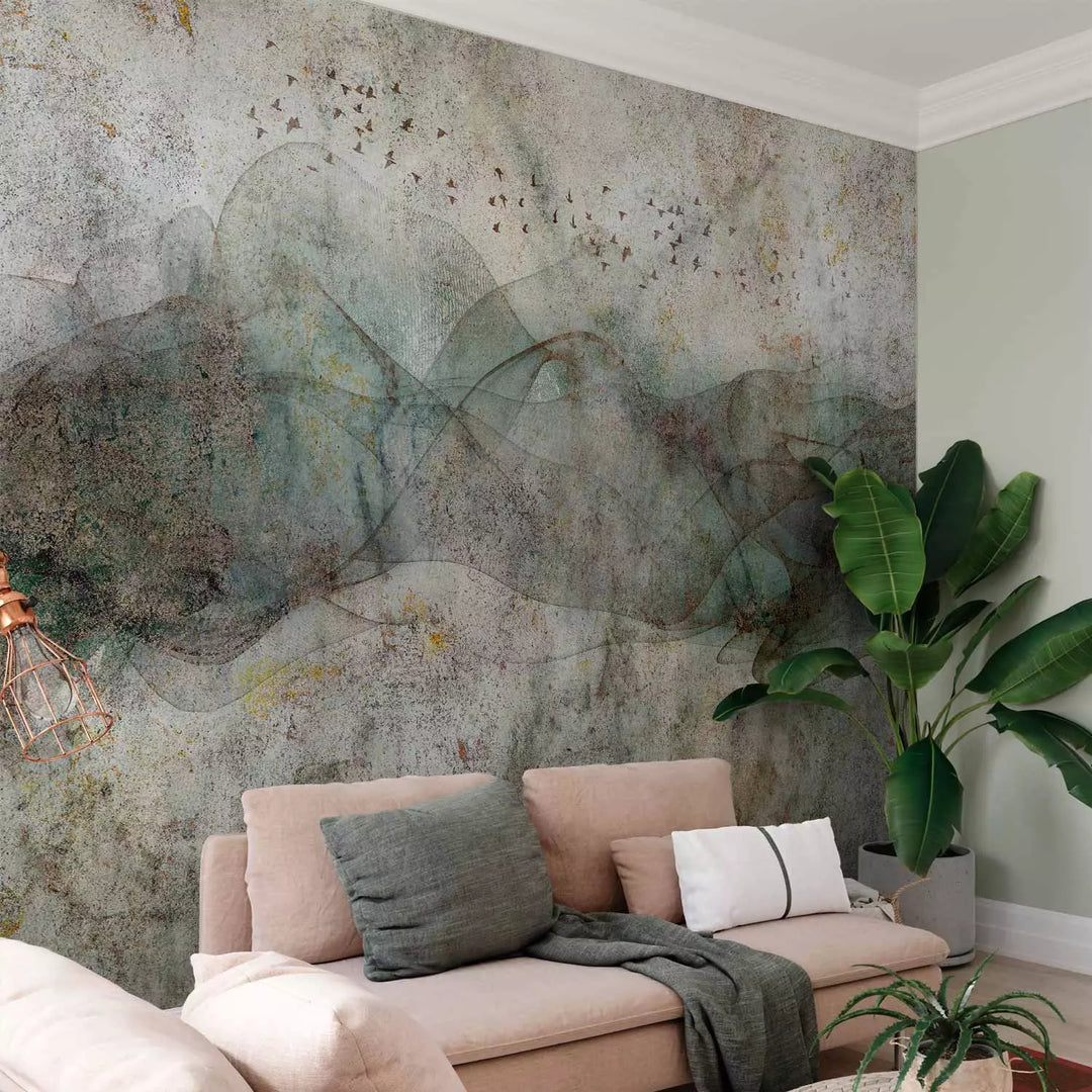 Fototapetes - Kompozīcija ar abstrakciju un putniem, 142702