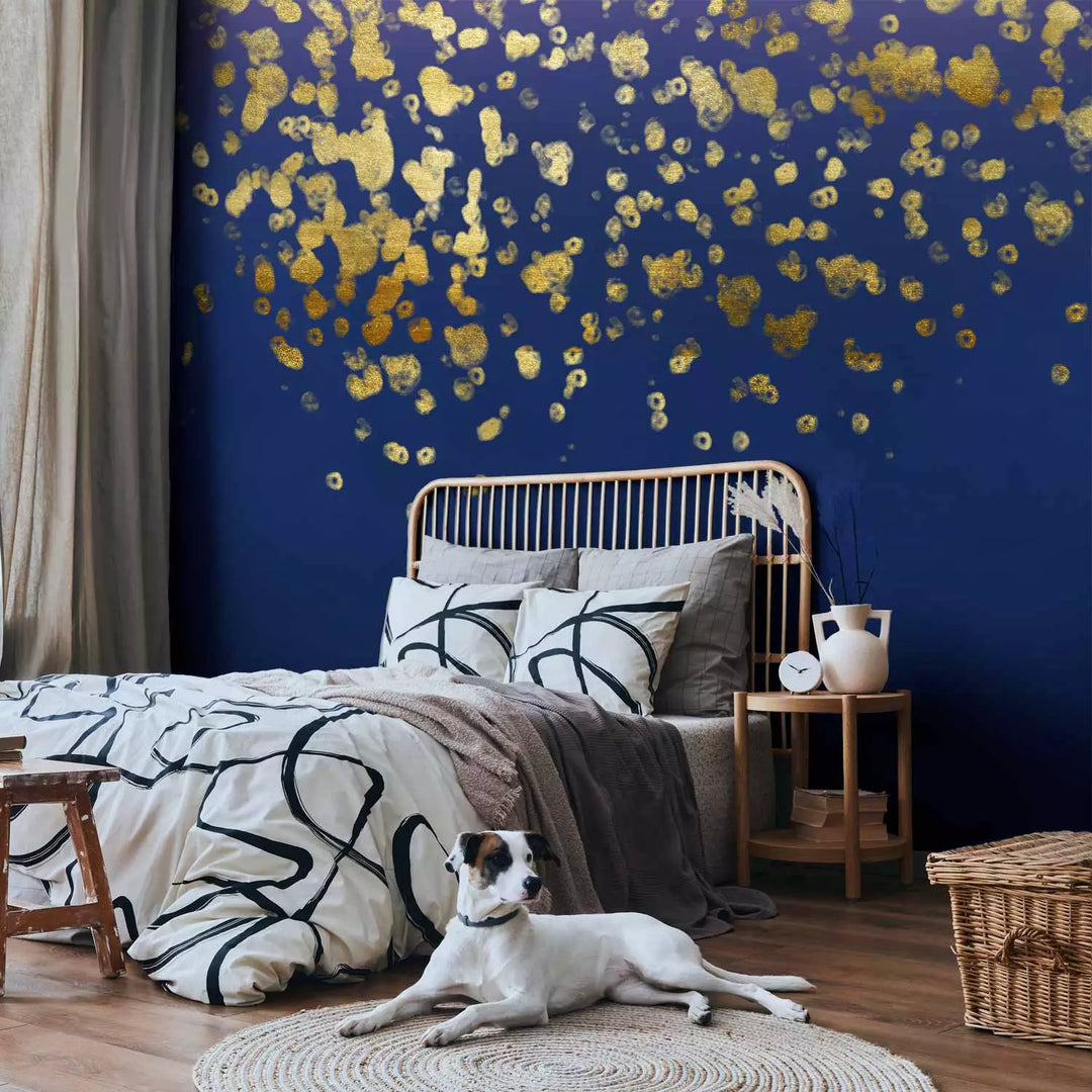 Фотообои с абстракцией в золоте и синем - Золотые капли, 143749