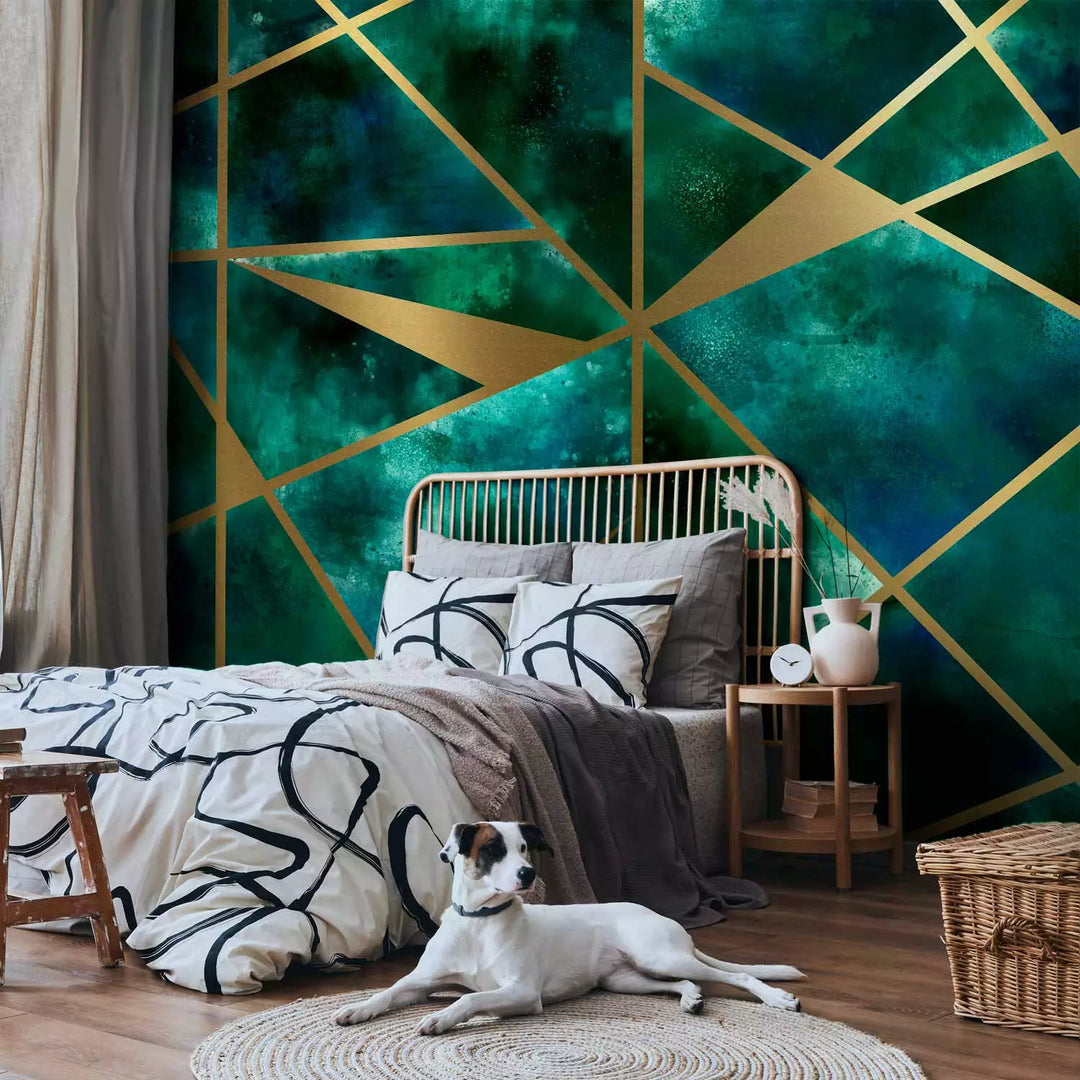 Fototapetes ar ģeometriskām abstrakcijām tirkīza un zelta krāsā, 146376