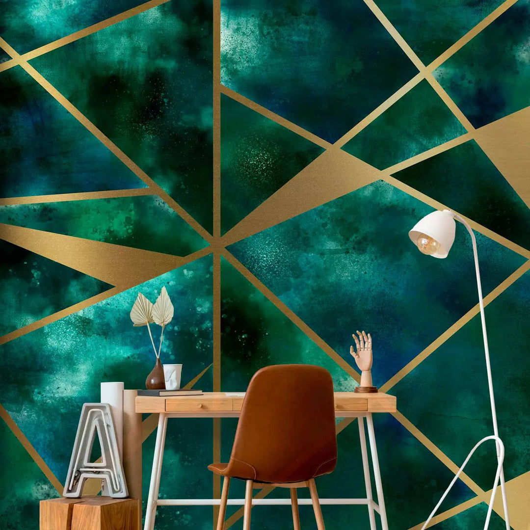 Fototapetes ar ģeometriskām abstrakcijām tirkīza un zelta krāsā, 146376
