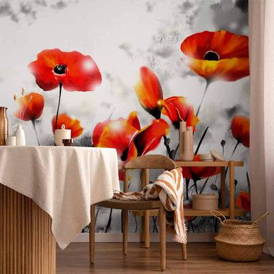 Wall Murals with red poppies - destruction, 60404