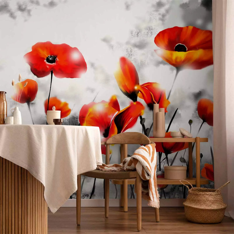 Wall Murals with red poppies - destruction, 60404