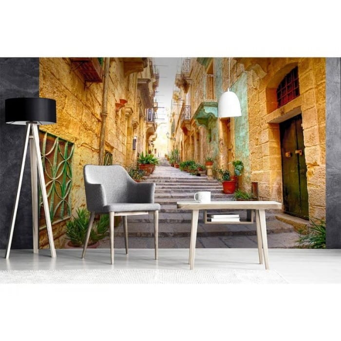Lētas fototapetes ar šauru ieliņu Itālijas pilsētiņā D-ART