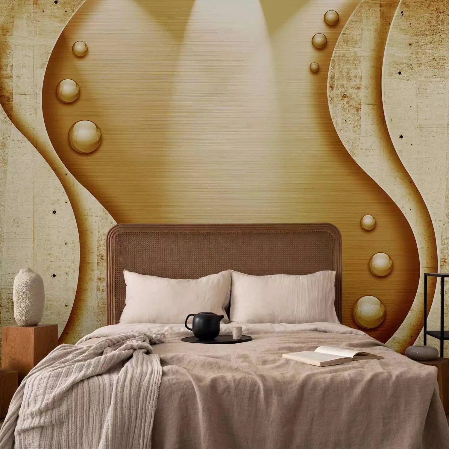 3D fototapetes ar abstrakta fonu - Medus viļņi, zeltā krāsā Tapetenshop.lv