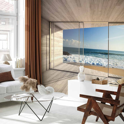 3D photo wallpaper with wood reproduction and sea view - In search of dreams, 62340 G-ART