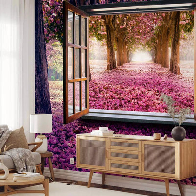 3D Wall Murals - Window view of a purple landscape of trees and flowers, 97319 G-ART